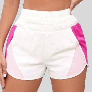 Patch Work Pattern Block Split High Waist Shorts For Summer - Color Pink